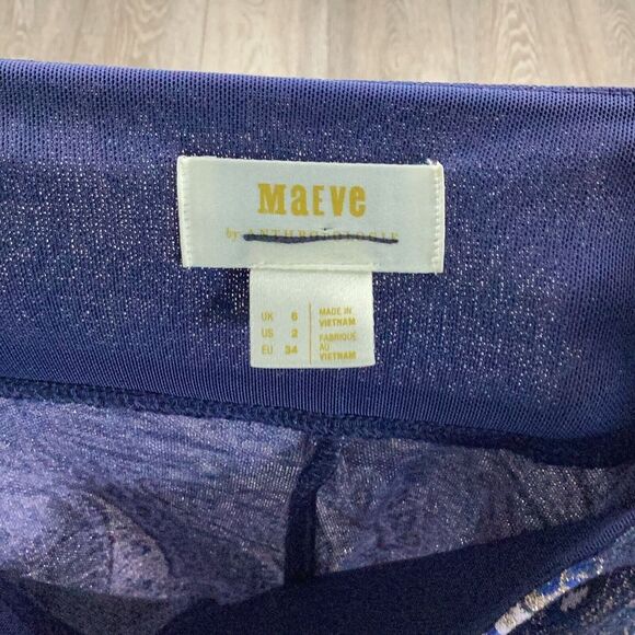 Anthropologie Maeve Maria Blue Paisley Boho Metallic Bootcut Flare Pants 2 - Picture 3 of 5